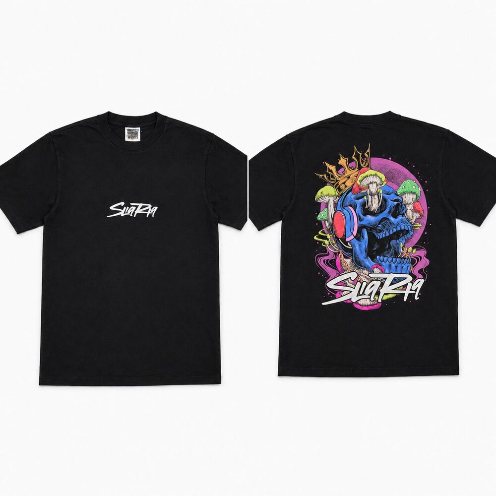 Mens Shaka Wear Super Max Heavy T Shirt Medium Black Skull Mushroom Graphic Tee